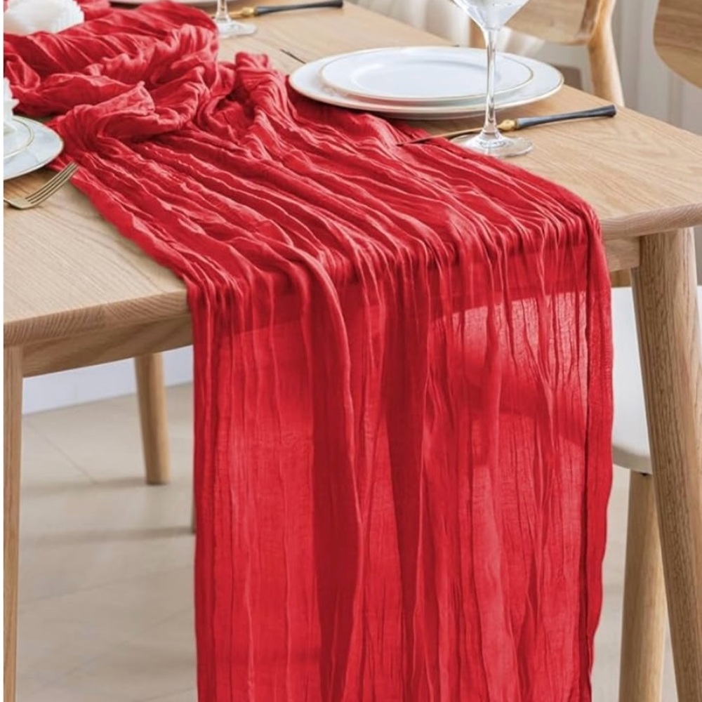 12 Table Runner 10FT Red Boho Gauze Fabric Rustic Sheer Cheese Cloth Runners